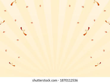 Beige spiral pattern background illustration. Falling red party popper.