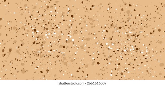 Beige salpica sobre un fondo marrón. Un patrón de manchas Pequeñas sobre un fondo de cartón artesanal. Una textura de estilo grunge de puntos, salpicaduras, manchas y manchas. Clipart ilustrado. Mano no dibuja ningún aire.