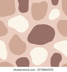Beige Spotted Seamless Pattern. Modern minimalist background with abstract organic shapes in hand drawn style. Brown animal fur print. Repeat vector illustration