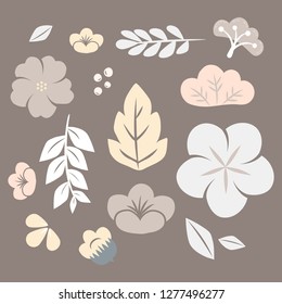 Beige spring flowers vector collection