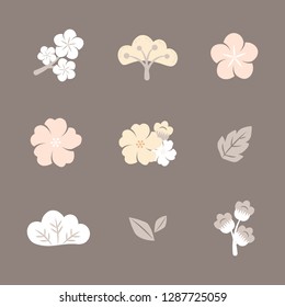 Beige spring flowers vector collection