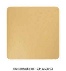 Beige square cardboard beer coster mockup. Empty bierdeckel sample isolated from background. Carton piece for branding and applying a logo under a hot cup or a wet glass.