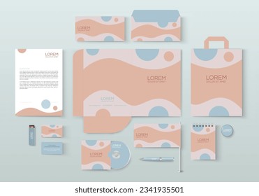 Beige stationery template design with multicolored geometric pattern. Set of business corporate identity mock up. Documentation for business.