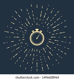 Beige Stopwatch icon isolated on dark blue background. Time timer sign. Chronometer sign. Abstract circle random dots. Vector Illustration