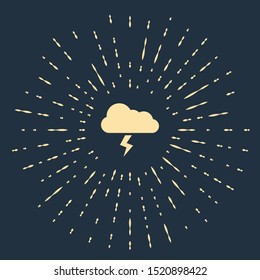 Beige Storm icon isolated on dark blue background. Cloud and lightning sign. Weather icon of storm. Abstract circle random dots. Vector Illustration