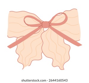 Beige striped ribbon bow. Flat vector illustration.