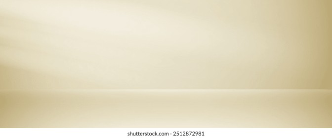 Beige Studio-Raum-Design-Konzept. Hellbrauner Plattformhintergrund. Wand- und Bodenfläche Kulisse für Präsentation, Mustervorlage, Produktpräsentation. Weiche, glatte Farbverlauf-Tapete. Vektorgrafik