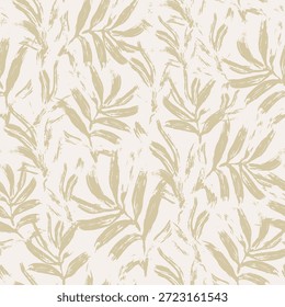 Beige Subtle Hand Palm Leaves Decorative seamless pattern. Repeating background. Tileable wallpaper print.
