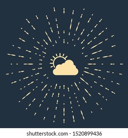 Beige Sun and cloud weather icon isolated on dark blue background. Abstract circle random dots. Vector Illustration