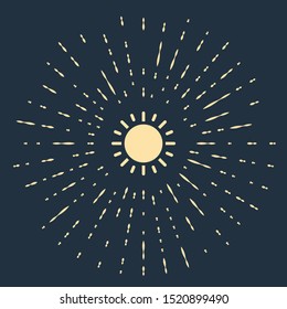 Beige Sun icon isolated on dark blue background. Abstract circle random dots. Vector Illustration