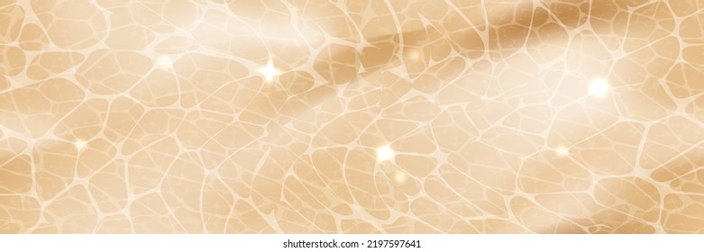 Beige surface top view horizontal background with sunlight glare reflections, shadows, caustic ripples and waves. Clear water texture. Bright vector summer time background.