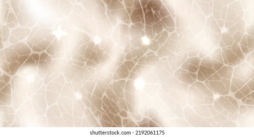 Beige swimming pool top view seamless texture with sunlight glare reflect, shadows, and caustic ripples. Clear water surface pattern. Bright vector summer time background.