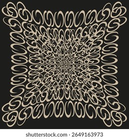 Beige swirl kaleidoscope. Ornate loop matrix. Hypnotic pattern Vector. Elegant square design.
