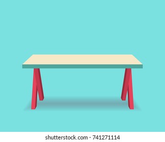 Beige table with red legs. Office furniture. Isolated on bright background. Vector illustration