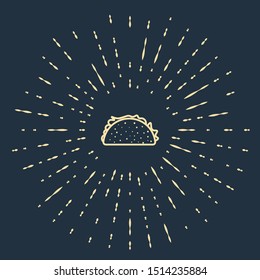 Beige Taco with tortilla icon isolated on dark blue background. Traditional mexican fast food. Abstract circle random dots. Vector Illustration