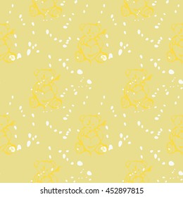 Beige Teddy bears on a beige background with spots. Seamless pattern. Vector. Fabric. Packing.
