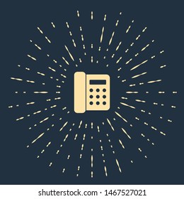 Beige Telephone icon isolated on dark blue background. Landline phone. Abstract circle random dots. Vector Illustration