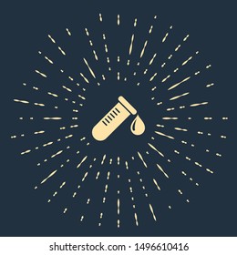Beige Test tube or flask with drop of blood icon isolated on dark blue background. Laboratory, chemical, scientific glassware sign. Abstract circle random dots. Vector Illustration