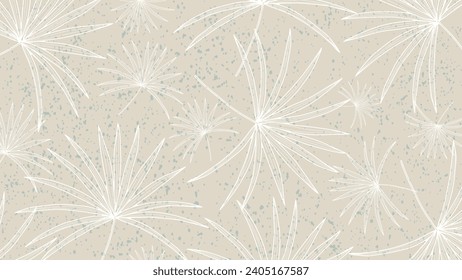 Beiger, strukturierter tropischer Hintergrund mit weißen Linien von Palmbranden. Botanischer Banner, Poster, Cover oder Karte.