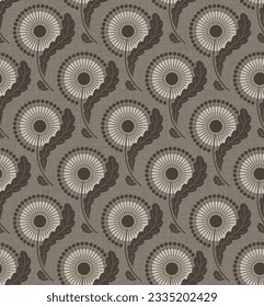 BEIGE TEXTURED VECTOR SEAMLESS BACKGROUND WITH BLOOMING DANDELIONS IN ART NOUVEAU STYLE