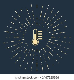 Beige Thermometer icon isolated on dark blue background. Abstract circle random dots. Vector Illustration