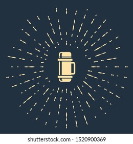 Beige Thermos container icon isolated on dark blue background. Thermo flask icon. Camping and hiking equipment. Abstract circle random dots. Vector Illustration