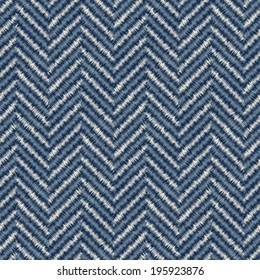 Beige and Tonal Blue Melange Textured Herringbone Pattern