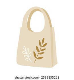 Beige Tote Bag with Minimalist Leaf Design - Eco-Friendly and Reusable Shopping Bag