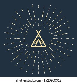 Beige Tourist tent icon isolated on dark blue background. Camping symbol. Abstract circle random dots. Vector Illustration