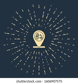 Beige Tractor and location icon isolated on blue background. Abstract circle random dots. Vector Illustration