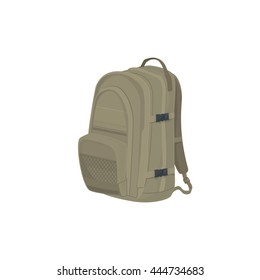 Beige Travel Backpack Isolated on White Background, a Luggage  Bag for Traveling,  Vector Illustration