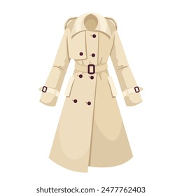 Beiger Trenchcoat auf weißem Hintergrund. Modebekleidung. Vektorillustration