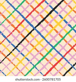 Beige tribal ethnical geometrical seamless pattern with colorful squares. Tribal square background
