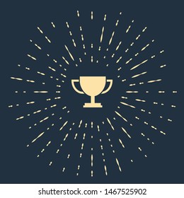 Beige Trophy cup icon isolated on dark blue background. Award symbol. Champion cup icon. Abstract circle random dots. Vector Illustration