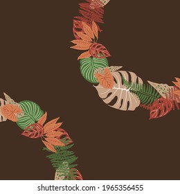 Marco vectorial de hojas tropicales beige. Decoración exótica. Decoración de moda color verde marrón 
