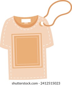 Beige t-shirt with price tag, blank label for your text. Simple clothing design, fashion retail concept. Clothes shopping, apparel mockup vector illustration