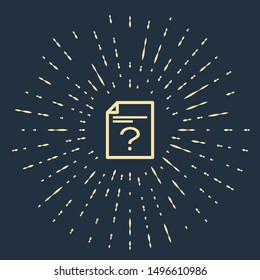 Beige Unknown document icon isolated on dark blue background. File with Question mark. Hold report, service and global search sign. Abstract circle random dots. Vector Illustration