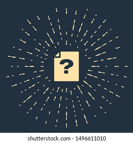 Beige Unknown document icon isolated on dark blue background. File with Question mark. Hold report, service and global search sign. Abstract circle random dots. Vector Illustration