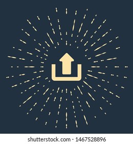 Beige Upload icon isolated on dark blue background. Up arrow. Abstract circle random dots. Vector Illustration