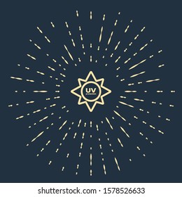 Beige UV protection icon isolated on dark blue background. Ultra violet rays radiation. SPF sun sign. Abstract circle random dots. Vector Illustration