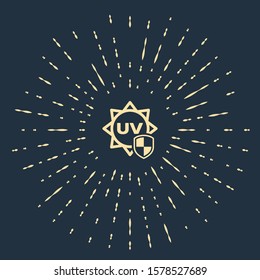Beige UV protection icon isolated on dark blue background. Sun and shield. Ultra violet rays radiation. SPF sun sign. Abstract circle random dots. Vector Illustration