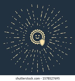 Beige UV protection icon isolated on dark blue background. Sun and shield. Ultra violet rays radiation. SPF sun sign. Abstract circle random dots. Vector Illustration