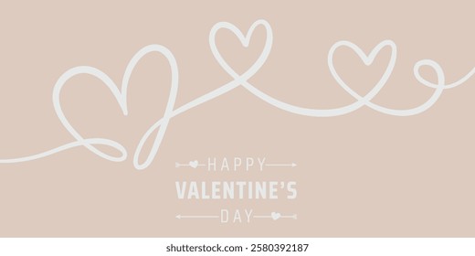 Beige valentine day greeting concept with swirly heart flourishes vector border, holiday background