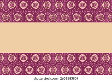 Beige vector background with Mexican floral purple ornament. Fiesta, Cinco de Mayo - ornament decorated with pattern and flowers. Ethnic Mexican background for greetings, cards, banners, invitations.