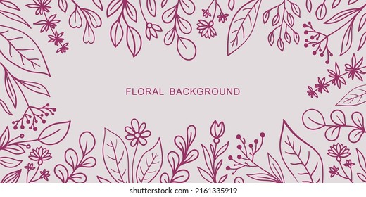 BEIGE VECTOR BACKGROUND WITH PINK DOODLE FLOWERS AND TWIGS ON THE EDGES