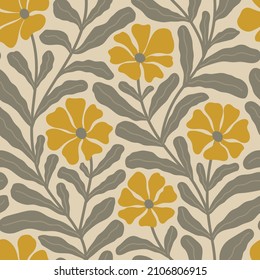BEIGE VECTOR BACKGROUND WITH YELLOW FLOWERS