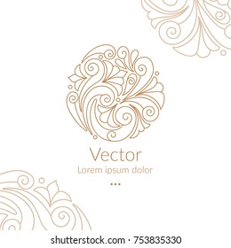Beige vector emblem. Can be used for organic products, jewelry, beauty and fashion industry. Great for logo, invitation, flyer, menu, brochure, business card, banner, background, or any desired idea.