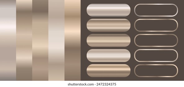 Beige vector metallic gradient. Set of metallic gradients.