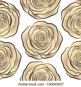 Beige vector roses petals on a white background.