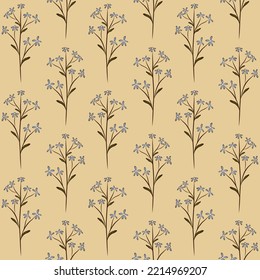 BEIGE VECTOR SEAMLESS BACKGROUND WITH LIGHT BLUE FORGET-ME-NOT WILDFLOWERS